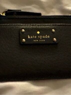 kate spade Black Leather Zip I.D.  Coin Pouch with Gold Hardware